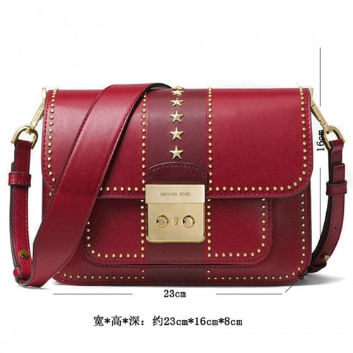 MICHAEL KORS 迈克.科尔斯 MK女包秋冬款 星星铆钉Sloan大号斜挎单肩包-深红色