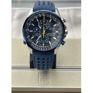 2021黑五限时折扣西铁城男表光动能手表 42mm 不锈钢 多功能 BlueAngels Collection Radio Controlled 日期窗口 皮表带AT8020-03L