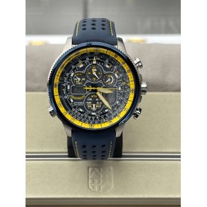 2021黑五限时折扣西铁城男表光动能手表 48mm 不锈钢 多功能 Radio Controlled dual time keeping NaviHawk 日期窗口 皮表带JY8031-05L